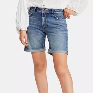 Free People Ivy Cuffed Denim High Rise Long Shorts 25 NEW